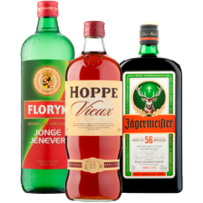 Jägermeister fles à 700 ml,
Floryn jonge jenever of Hoppe vieux
fles à 1000 ml